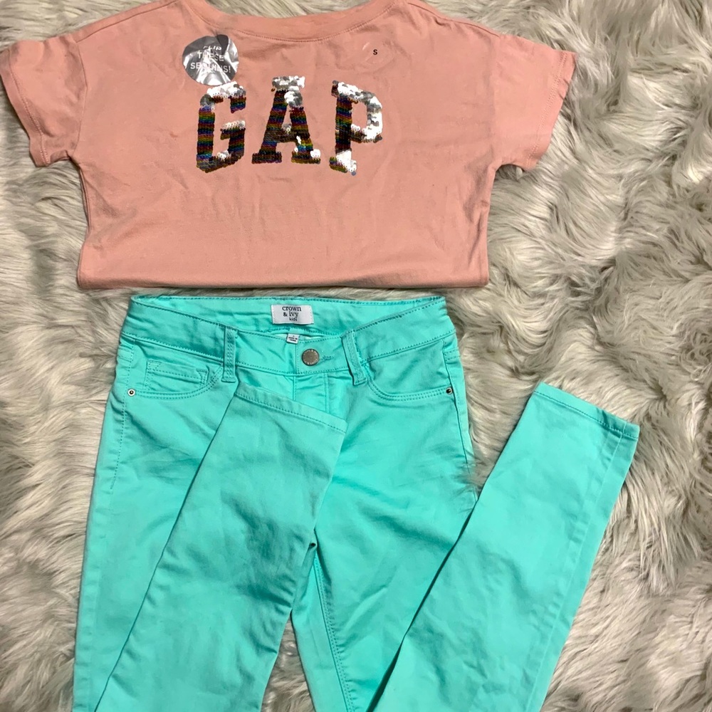 Girls Sequin Gap Top Size S & Crown & Ivy Size 8